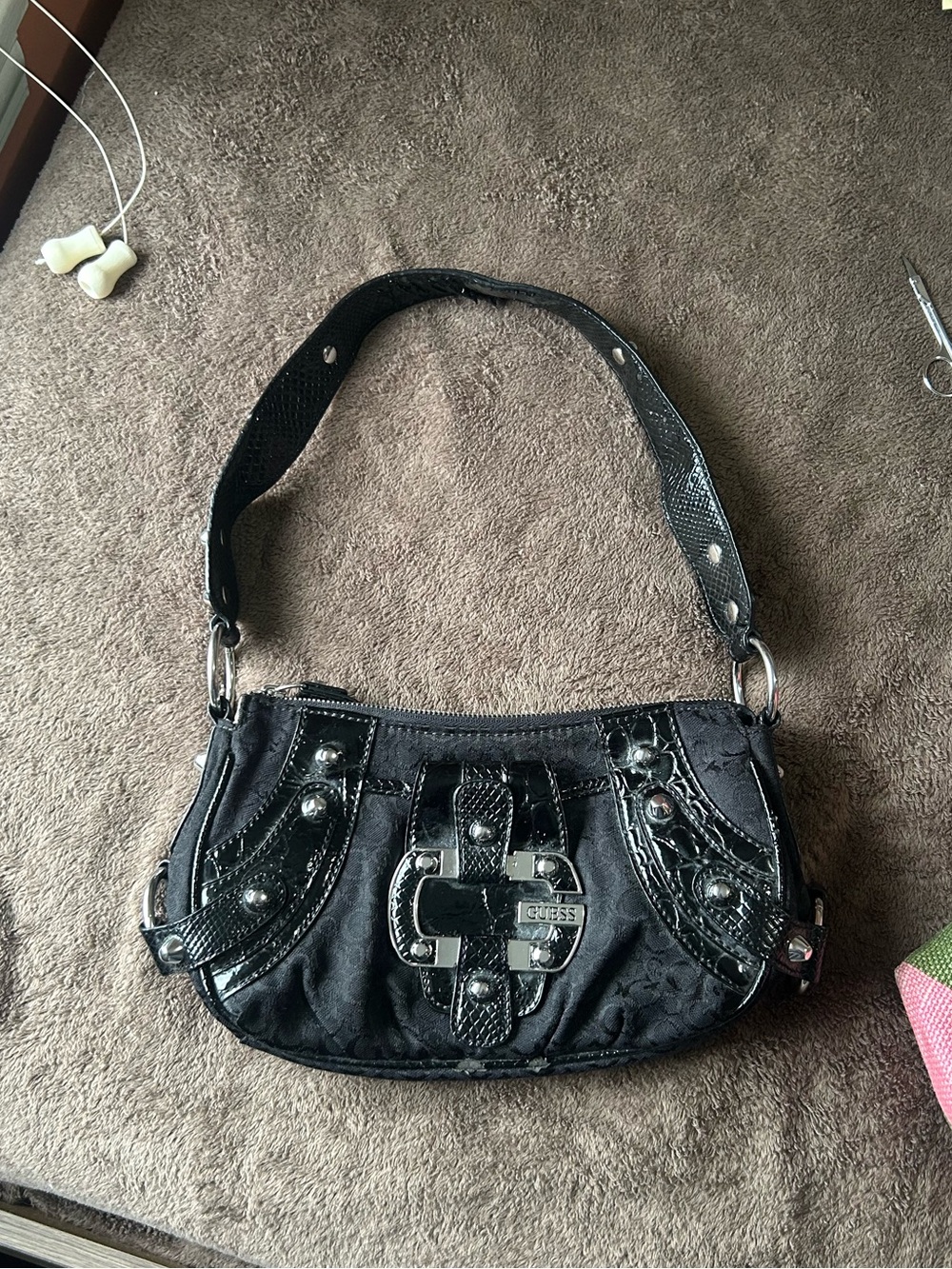 GUESS Vintage Embellished Shoulder Bag with Silver Hardware